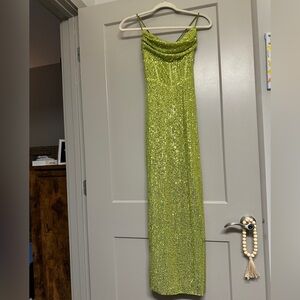 Hello Molly Lime Green Sequin Midi Dress